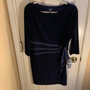 Long, sleeved, navy dress, perfect for business, award ceremony, event.